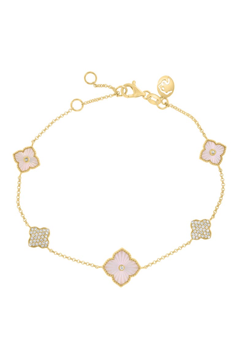 Mother-of-Pearl & Diamond Clover Station Chain Bracelet, Main, color, WHITE