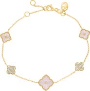 EFFY Mother-of-Pearl & Diamond Clover Station Chain Bracelet
