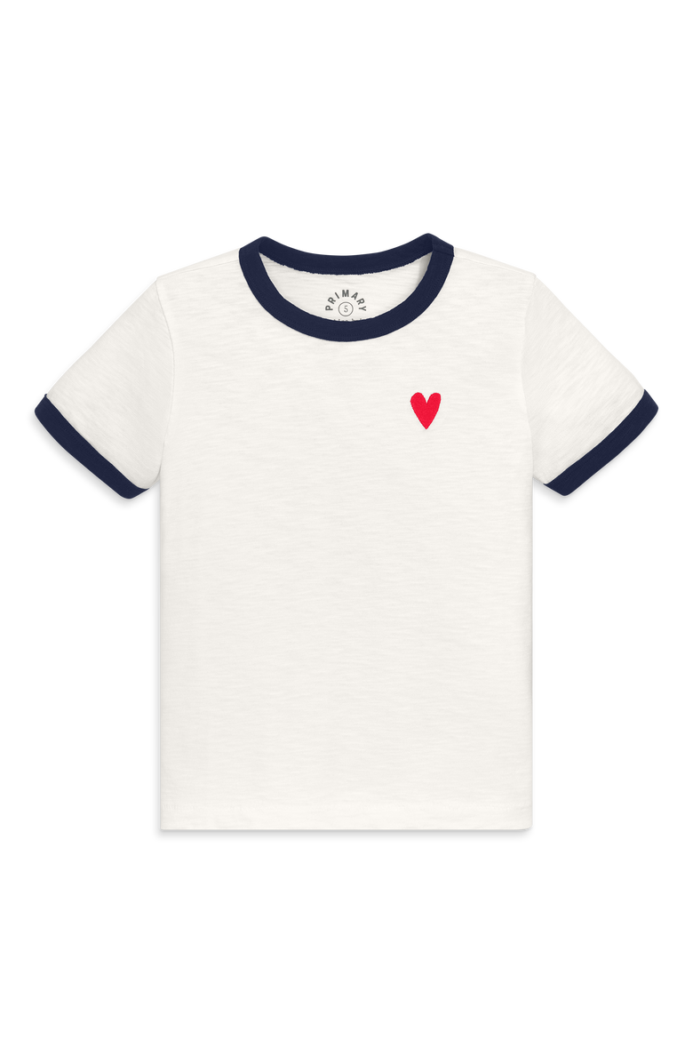 Primary Kids Embroidered Heart Ringer Tee, Main, color, Ivory