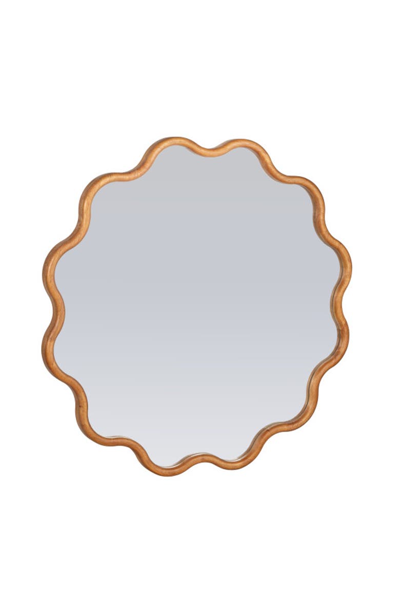 Storied Home Wavy Round Mirror with Scalloped Wooden Frame, Main, color, Natural