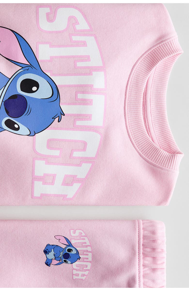 H&M 2-piece Printed Sweatshirt Set, Alternate, color, Light Pink/Lilo & Stitch