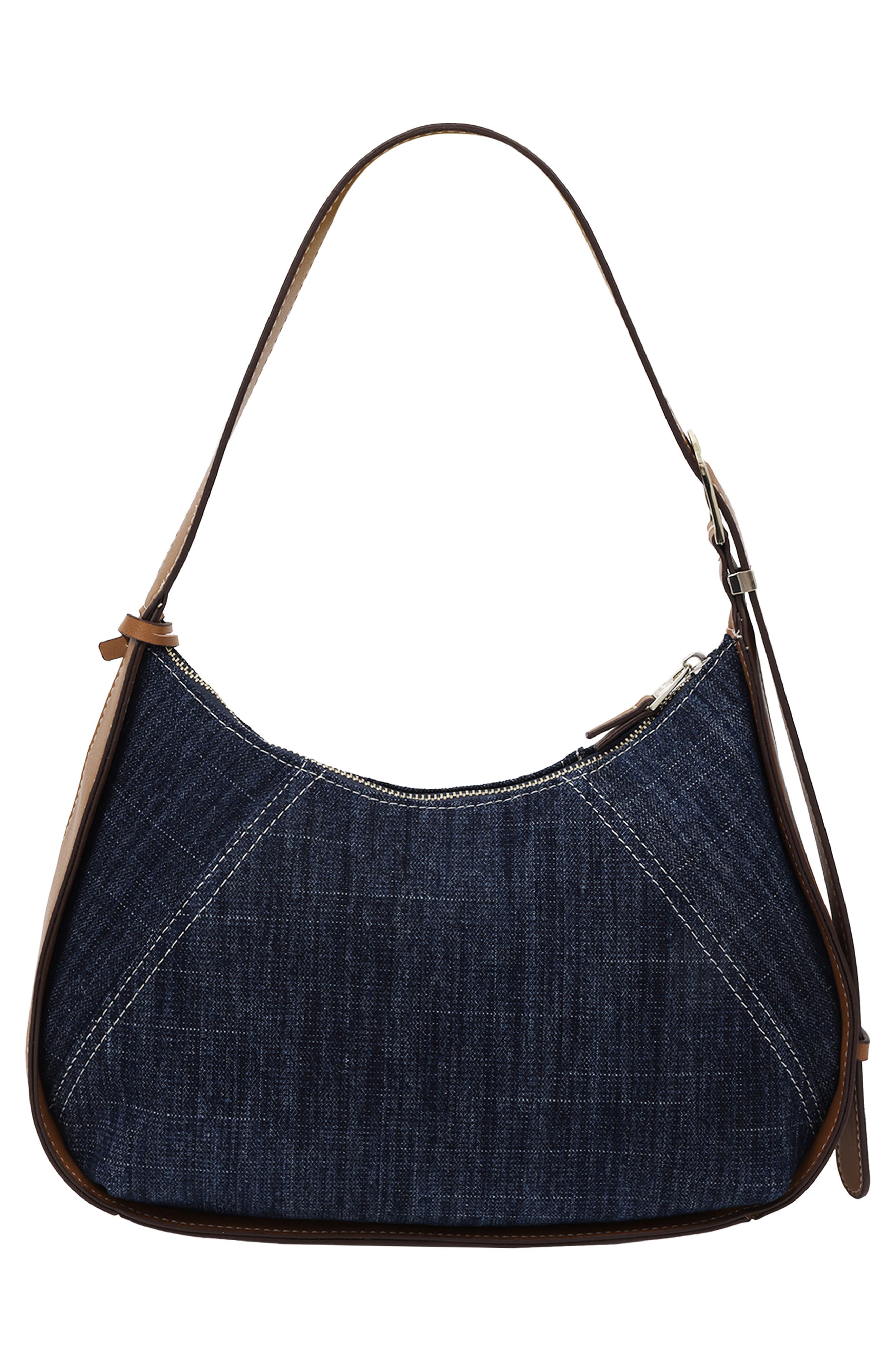 Retro Horseshoe Patch Denim Shoulder Bag, Alternate, color, DARK DENIM