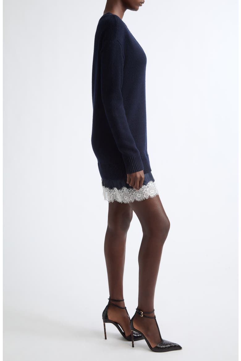 Simona Lace Trim Long Sleeve Sweater Dress, Alternate, color, NAVY/ NAVY