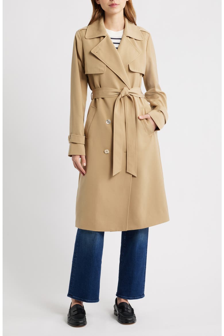 Drapey Tie Waist Trench Coat, Main, color, KHAKI