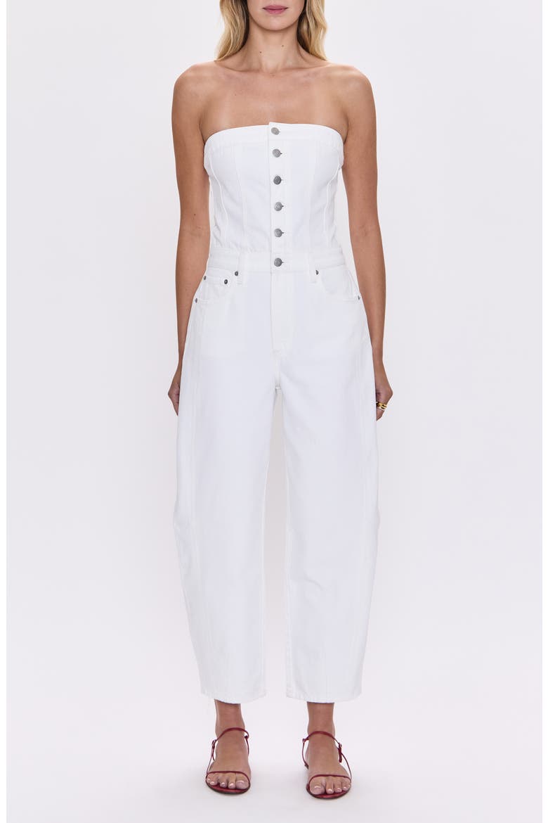 Daphine Strapless Denim Jumpsuit, Main, color, VIVID WHITE