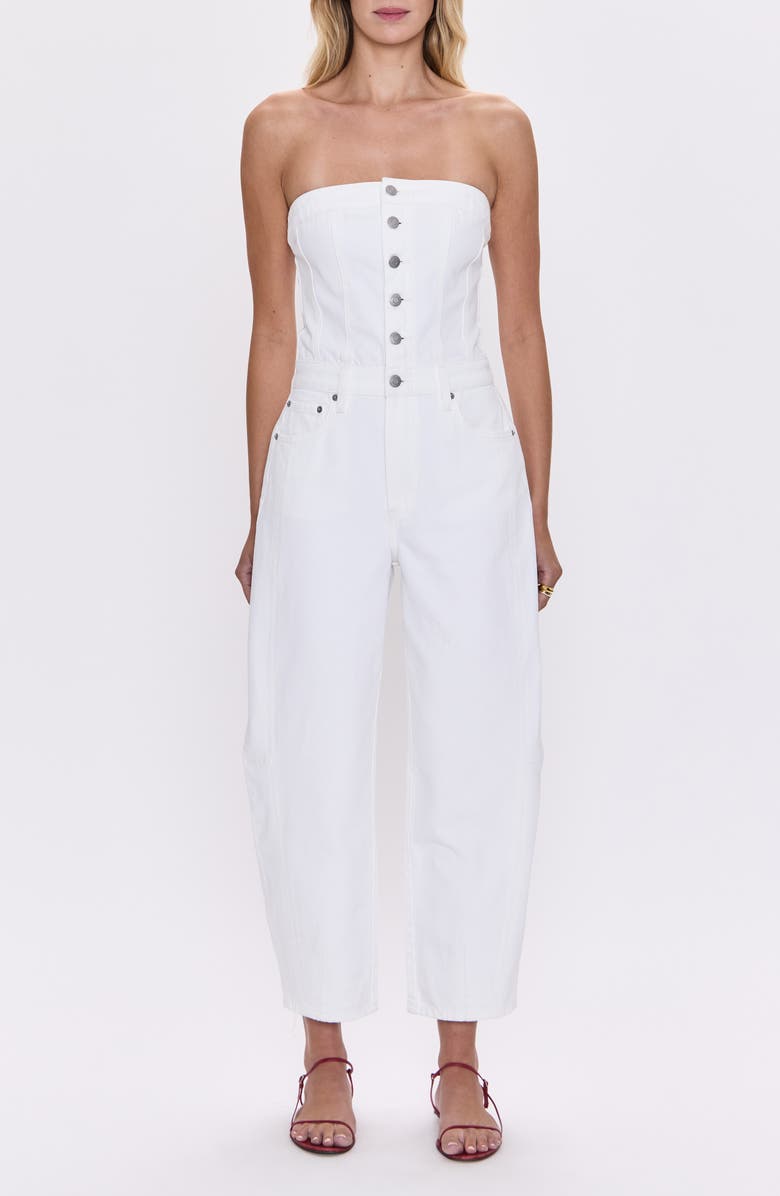 Pistola Daphine Strapless Denim Jumpsuit, Main, color, Vivid White