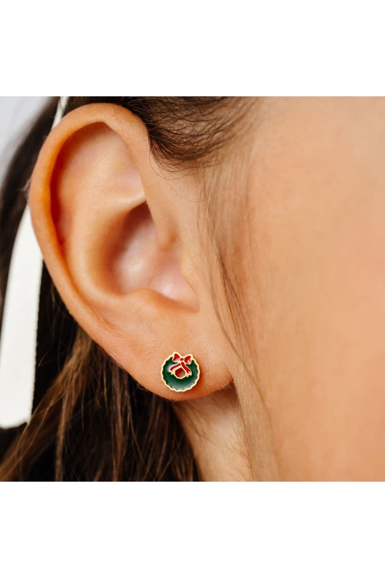Girls' Wreath Flatback Stud Hypoallergenic Earrings, Alternate, color, Green