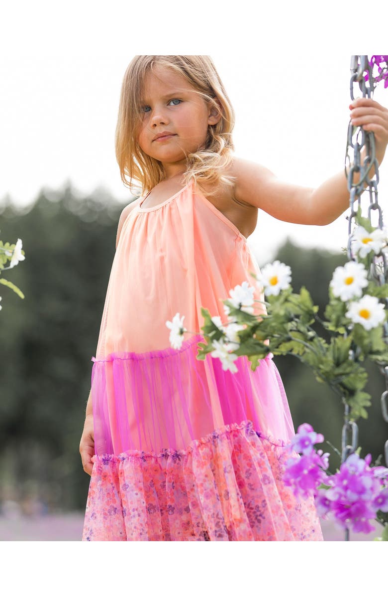 Deux par Deux Girl's Sleeveless Colorblock Mesh Dress Lavender And Salmon, Alternate, color, 