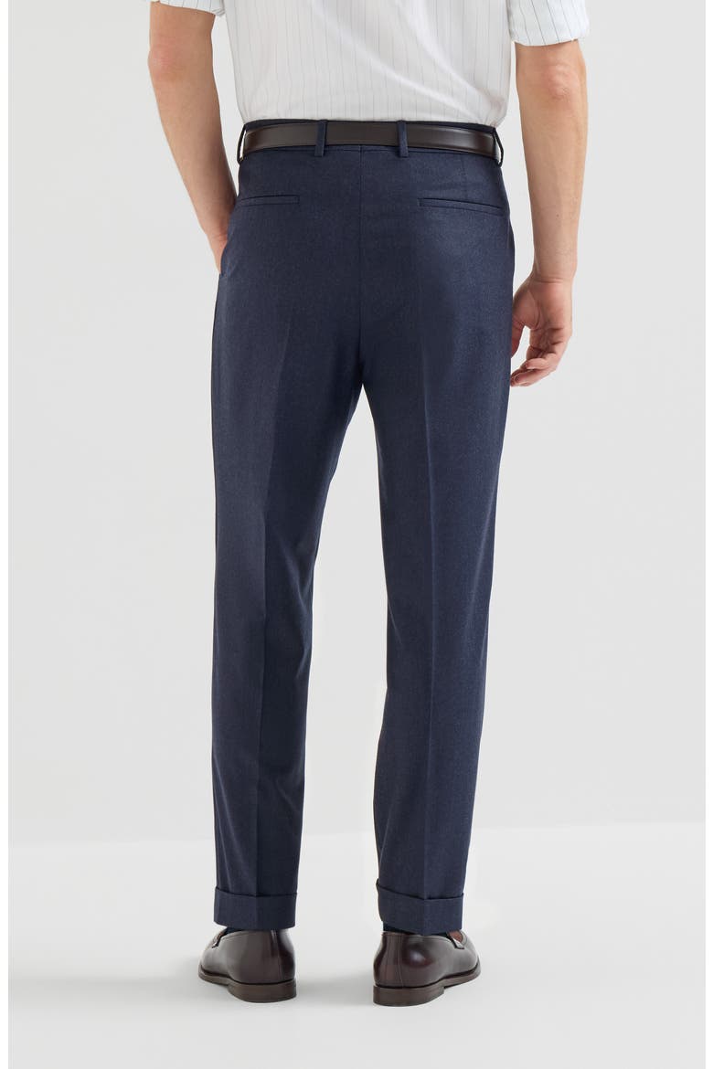 Virgin wool flannel trousers with pleat, Alternate, color, Blue