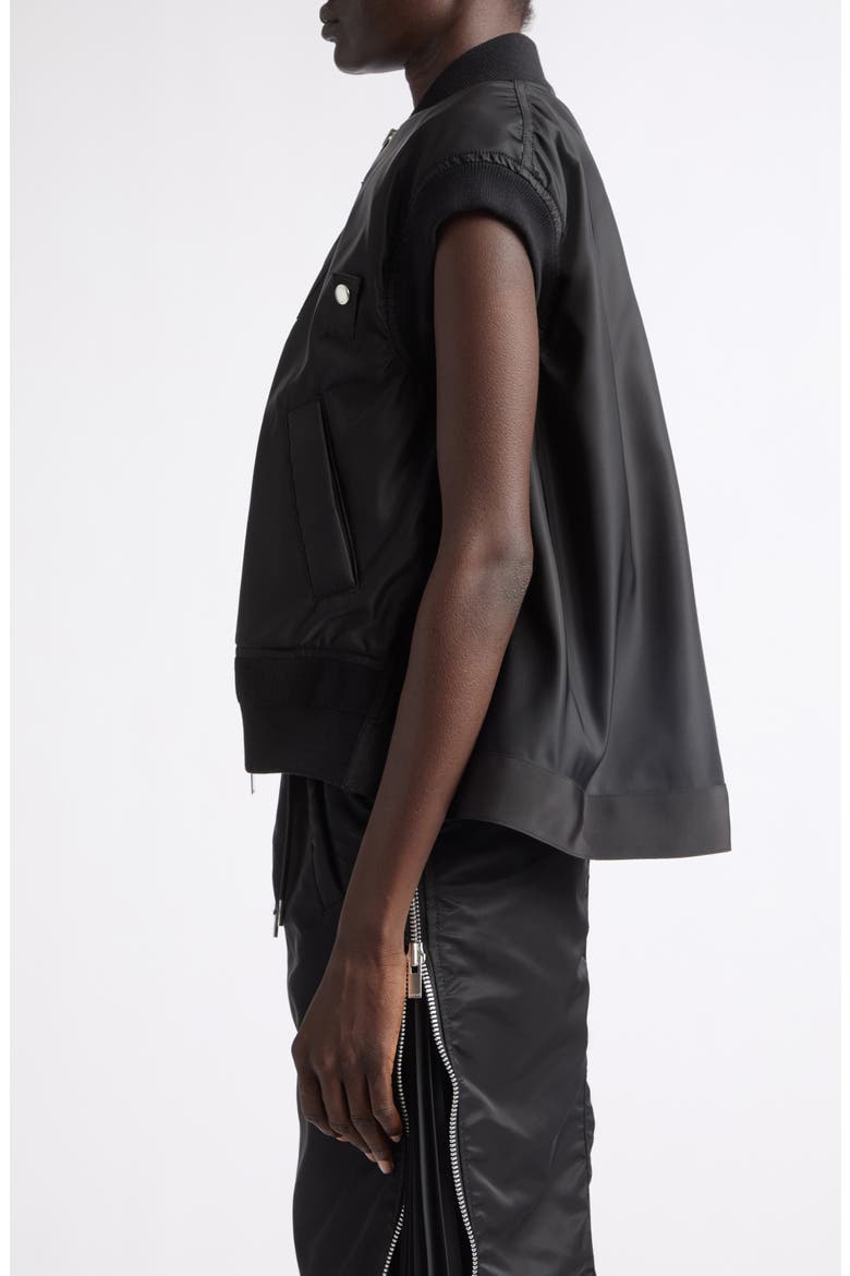 Nylon Twill Bomber Vest, Alternate, color, BLACK