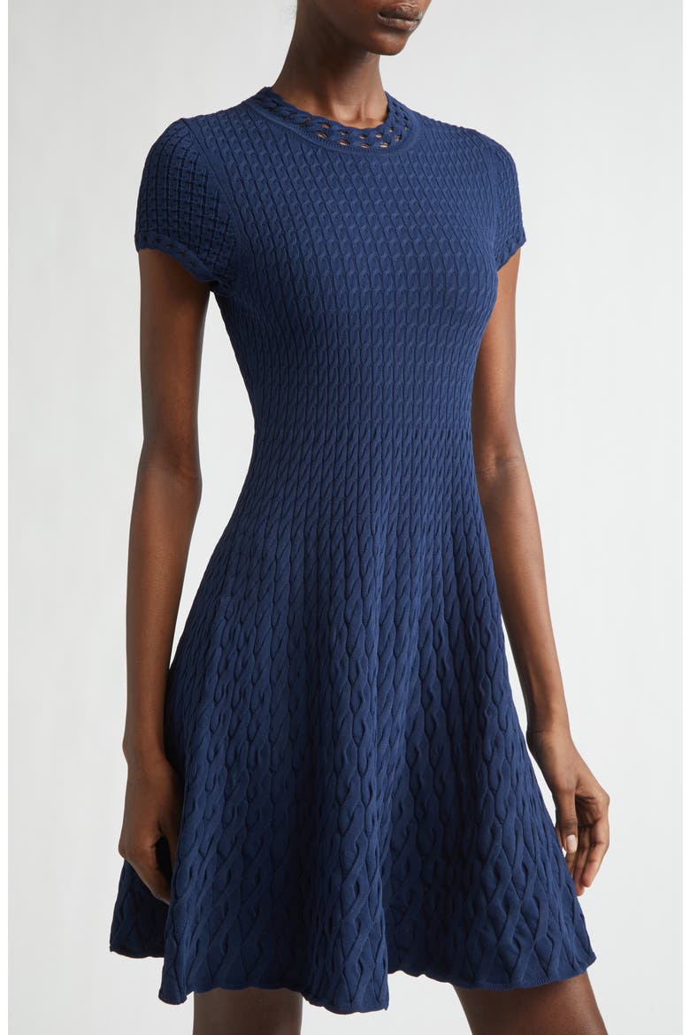 Gradient Cable Fit & Flare Sweater Dress, Alternate, color, NAVY