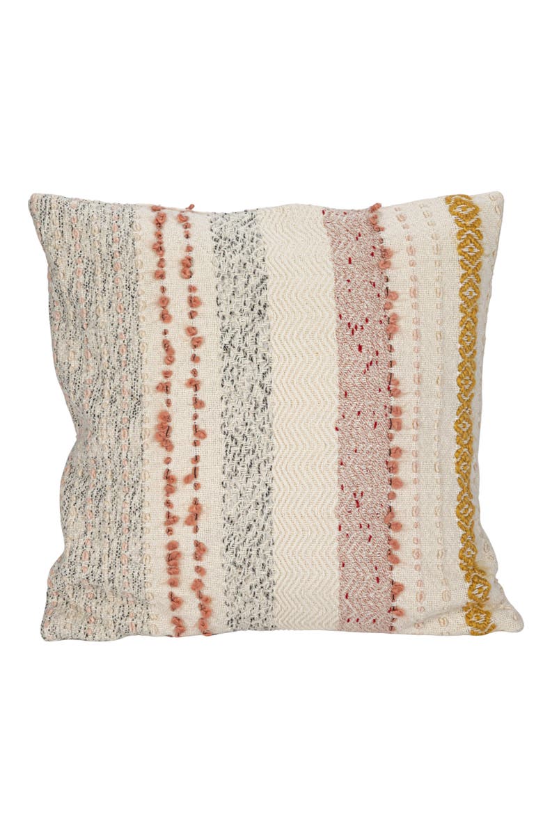 Storied Home Woven Cotton Blend Pillow with Stripes and Embroidery, Multicolor, Alternate, color,