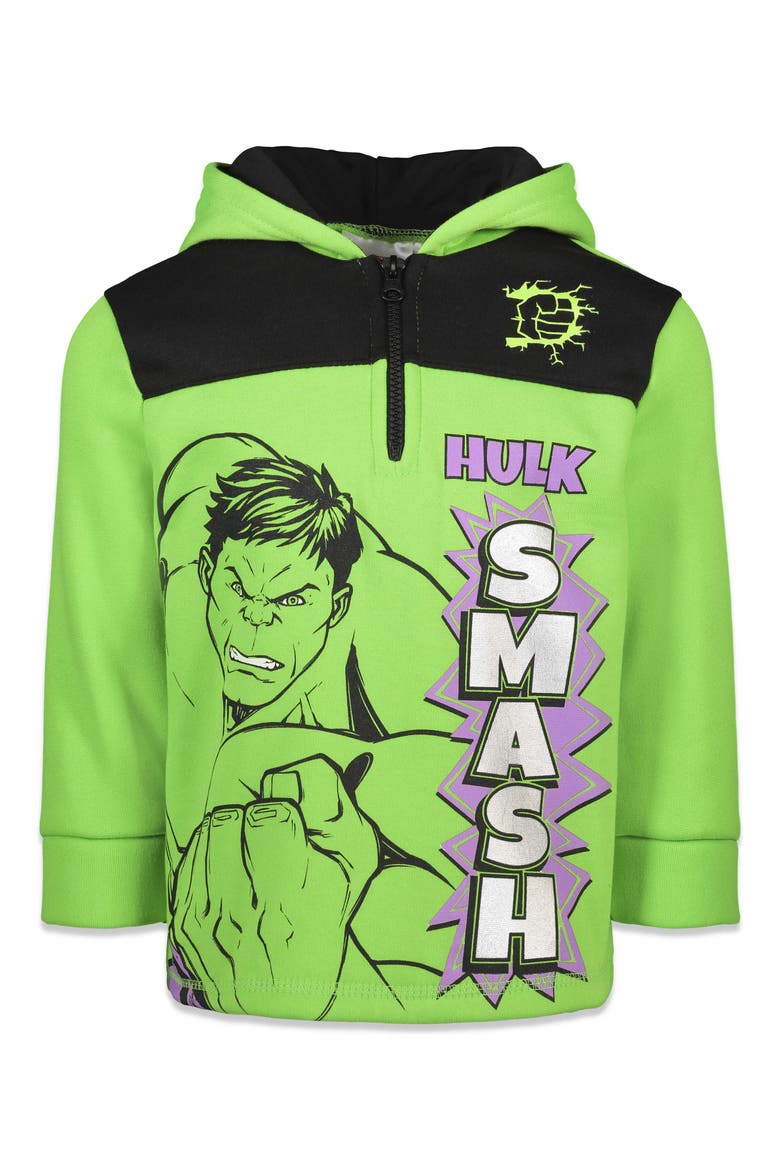 Avengers Fleece Quarter-Zip Hoodie, Main, color, Hulk Green Black