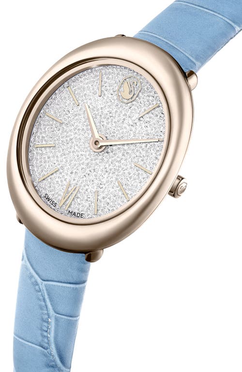 Swarovski Imber Oval Leather Strap Watch, 24mm X 26.3mm In Blue