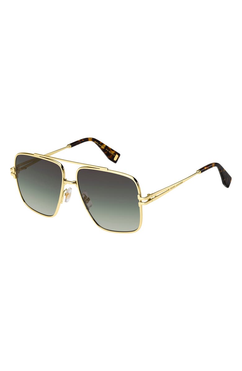 Marc Jacobs 59mm Gradient Square Sunglasses with Chain, Alternate, color, Gold Havana/ Gray Green