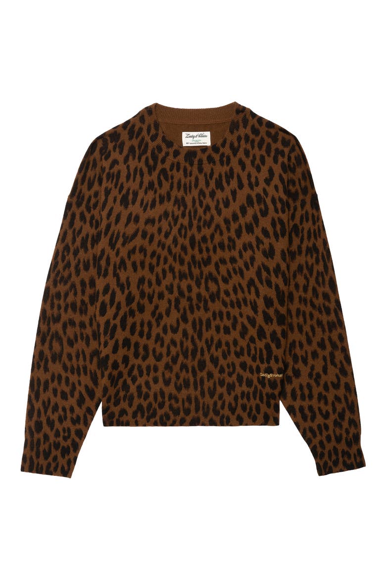 Soulo Leopard Print Wool & Cashmere Sweater, Main, color, CARAMEL