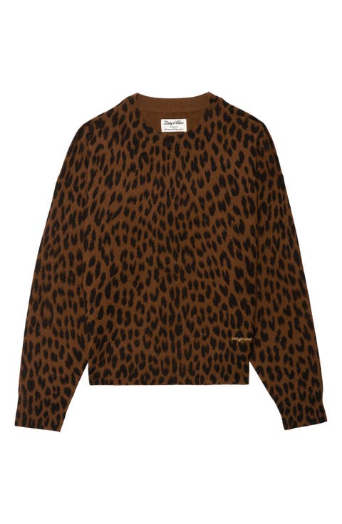 Soulo Leopard Print Wool & Cashmere Sweater