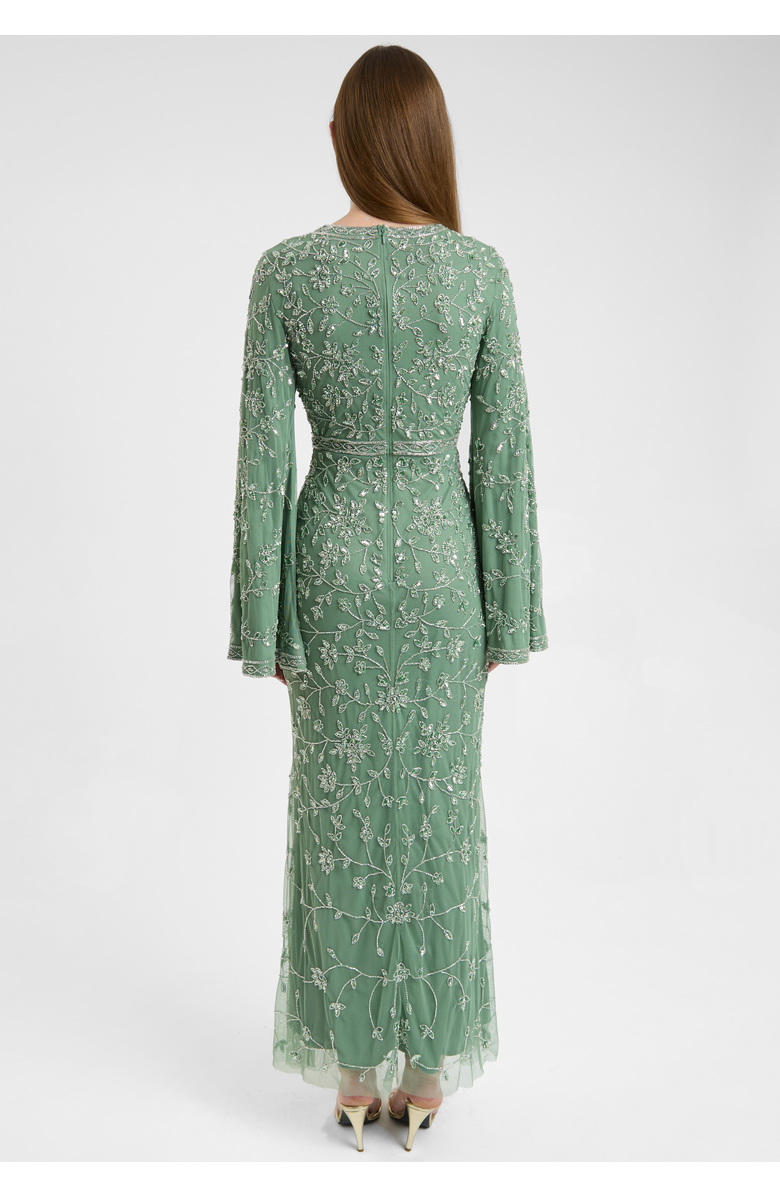MARYISA Modest Embellished Sequin Beaded Dress Maxi With Sleeves Design, Alternate, color, Green