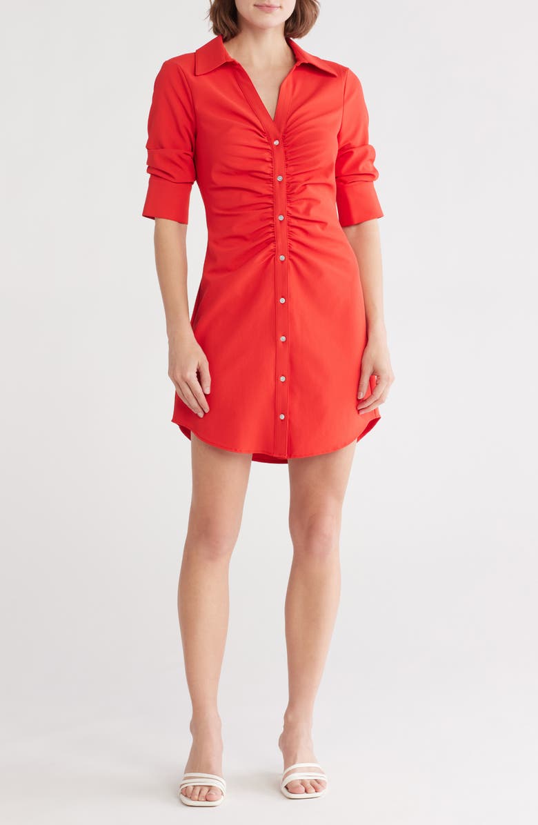 Cinq à Sept Elina Gathered Shirtdress, Main, color, Lava