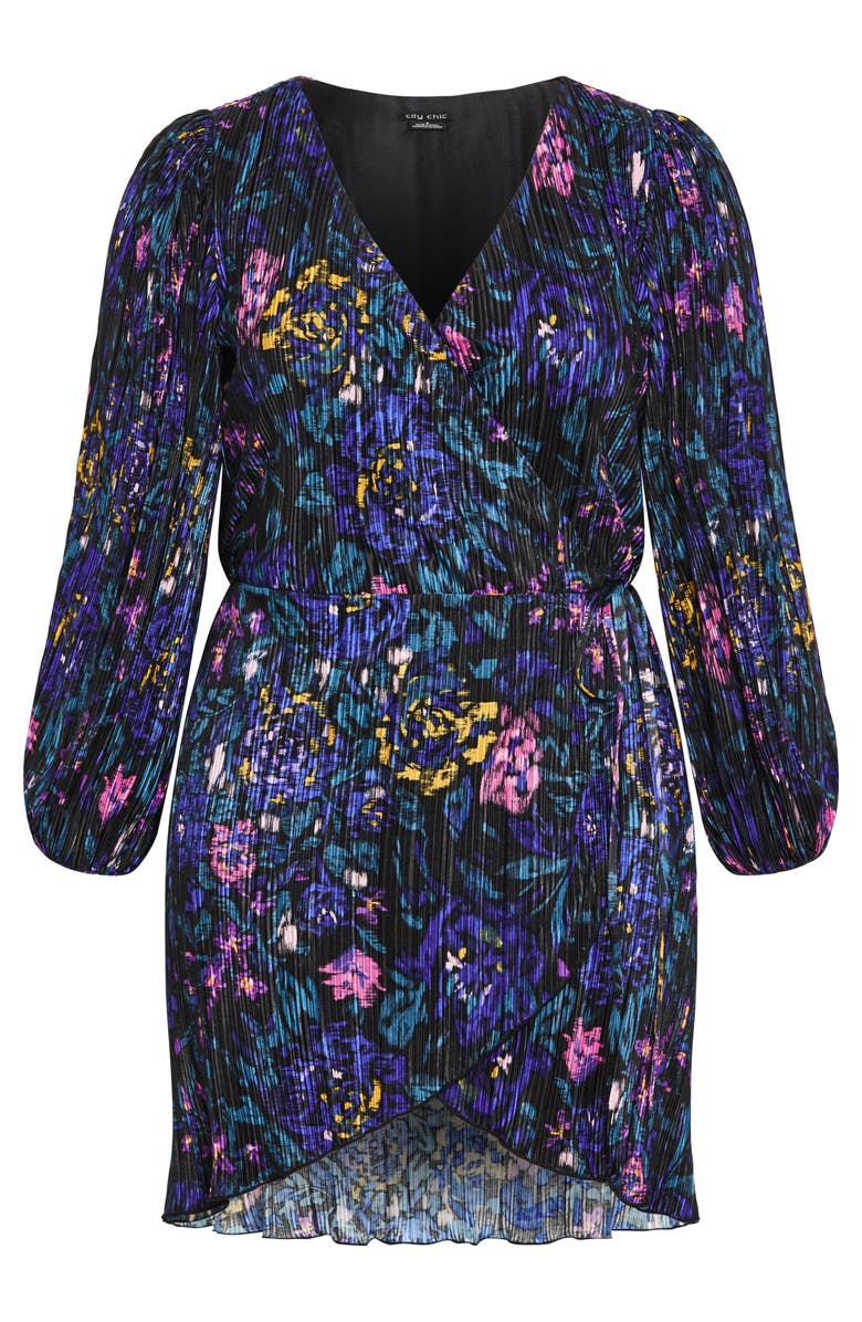 City Chic Kira Floral Print Wrap Minidress, Alternate, color, Etched Floral