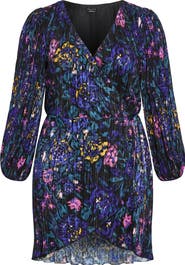 City Chic Kira Floral Print Wrap Minidress