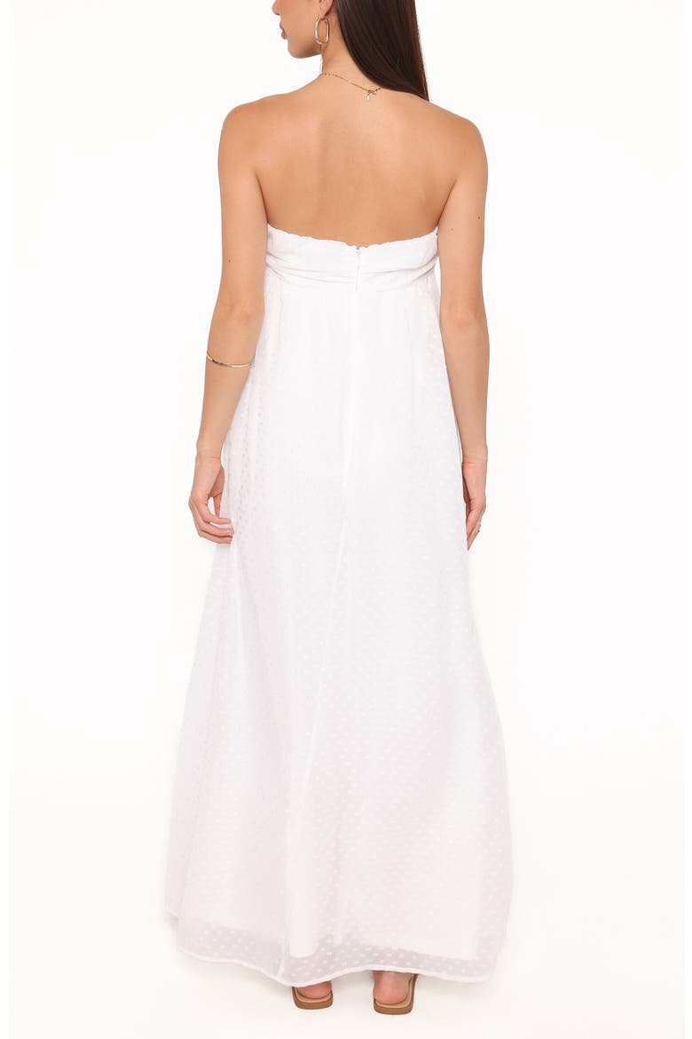 Vee Clip Dot Strapless Maxi Dress, Alternate, color, WHITE