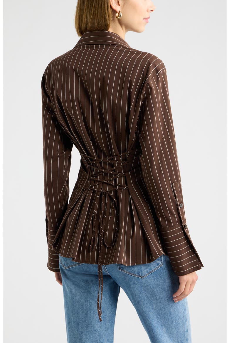 Tie Back Striped Button Up Shirt, Alternate, color, BROWN IVORY JODI STRIPE