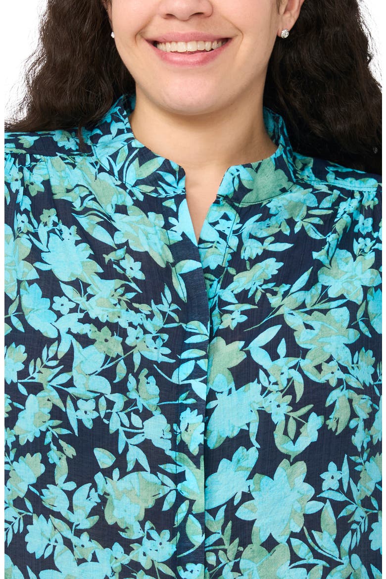 Floral Flutter Sleeve Placket Button-Up Shirt, Alternate, color, CLASSIC NAVY