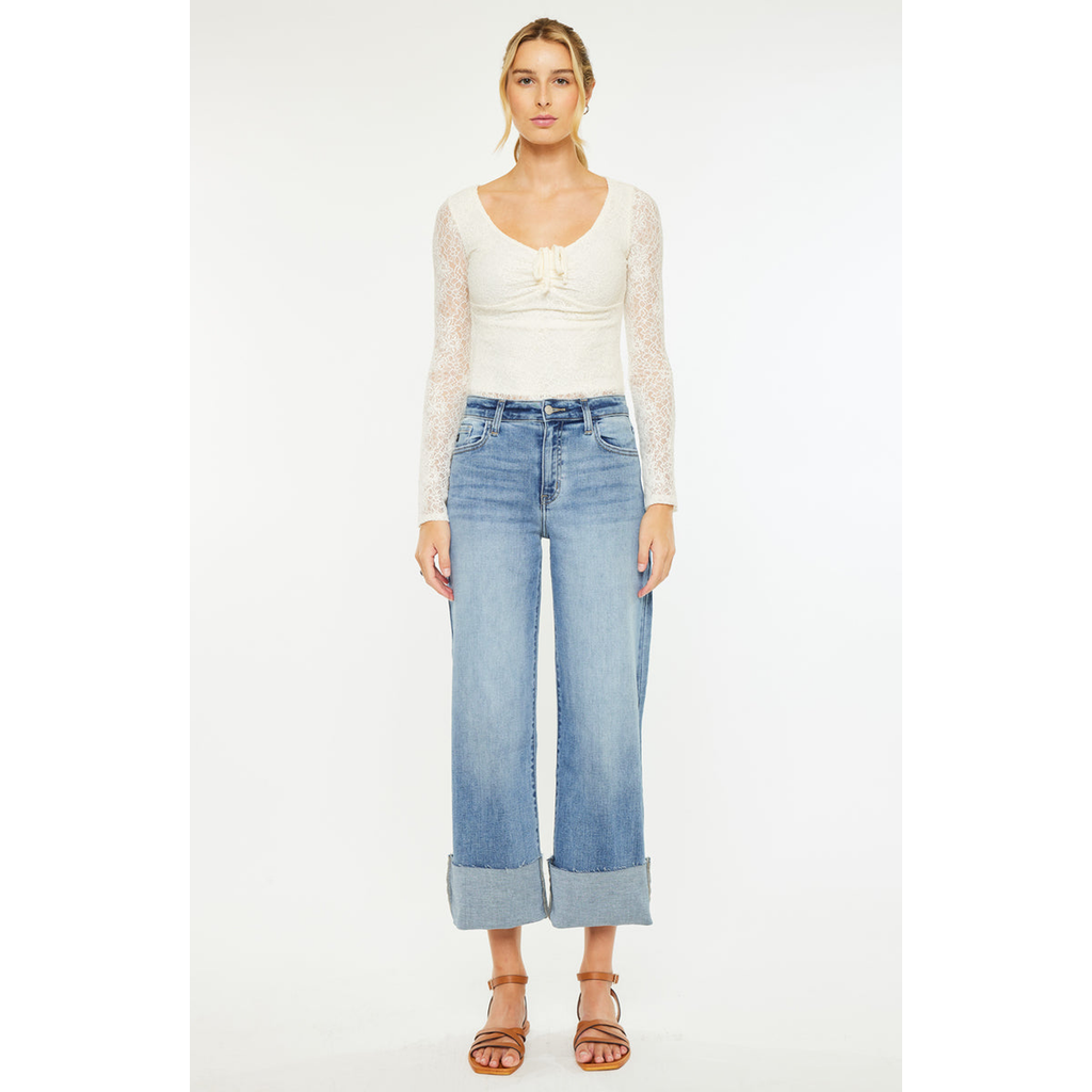 Kancan Leslie Essentials High Rise Crop Wide Leg Jeans In Blue