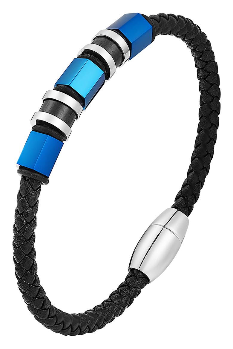 Men's Stainless Steel Ornaments Leather Bracelet, Alternate, color, BLUE