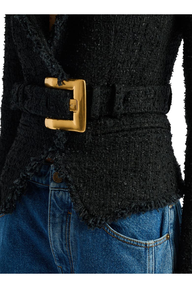Belted tweed jacket, Alternate, color, black