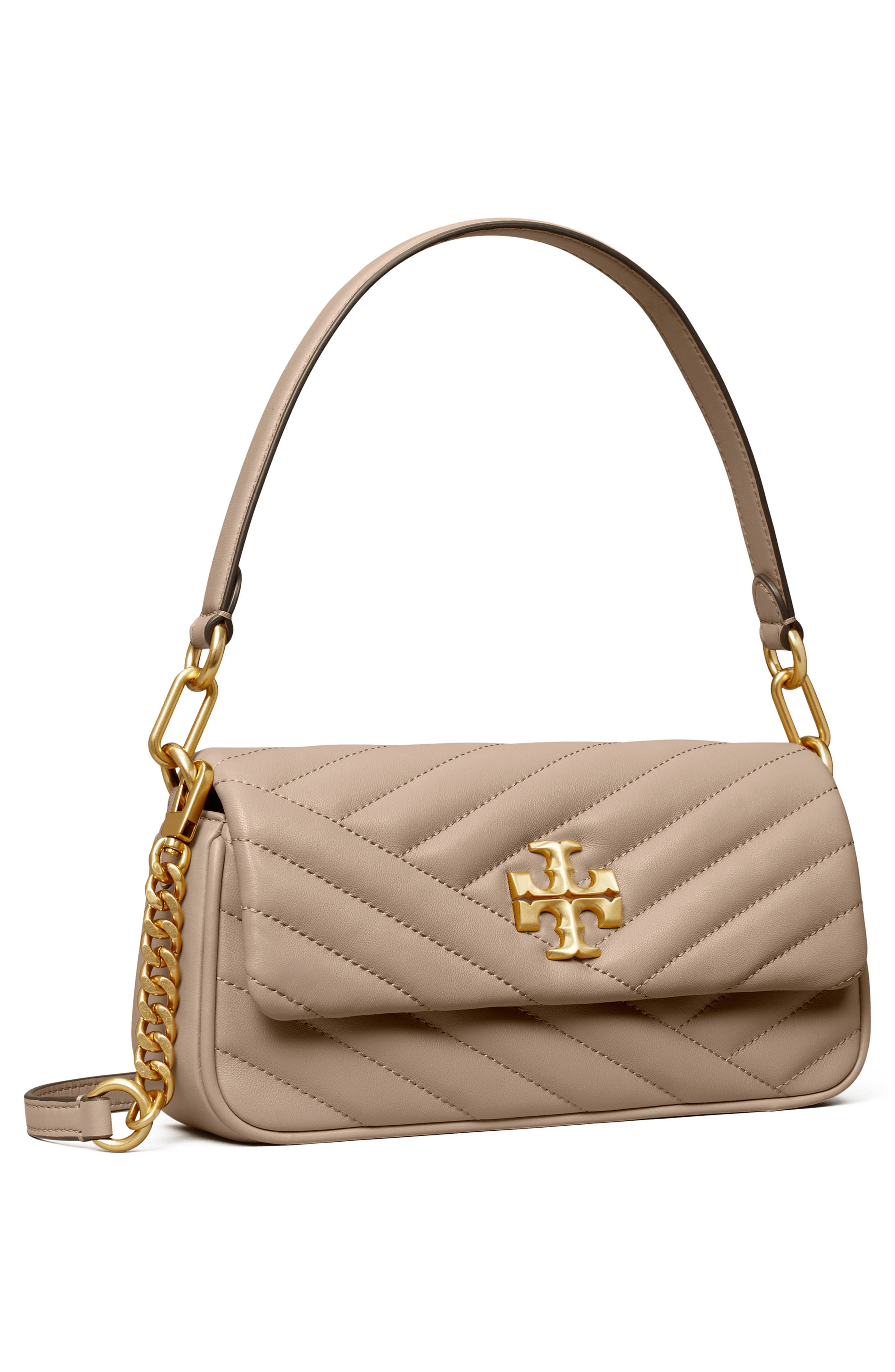 Kira Chevron Small Leather Shoulder Bag, Alternate, color, GRAY HERON