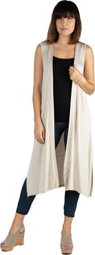 24seven Comfort Apparel Sleeveless Long Cardigan Vest with Side Slit