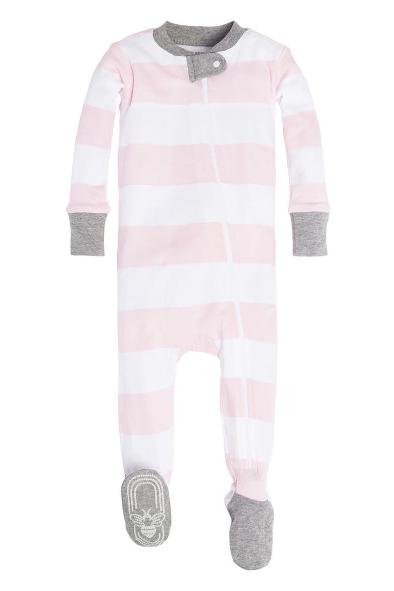 Burt's Bees Rugby Stripe Fitted One-Piece Pajamas, Main, color, BLOSSOM