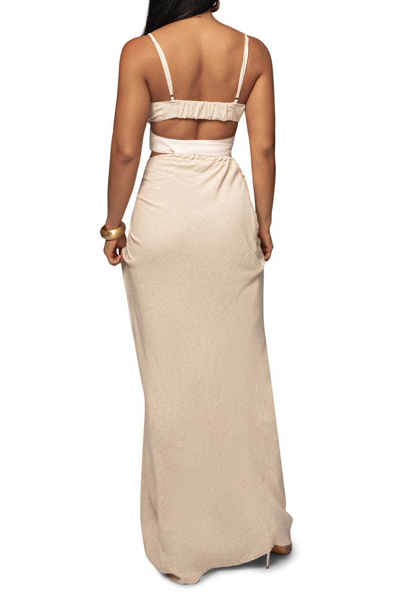 JLUXLABEL Noelia Slit Cotton & Linen Maxi Skirt, Alternate, color, Beige