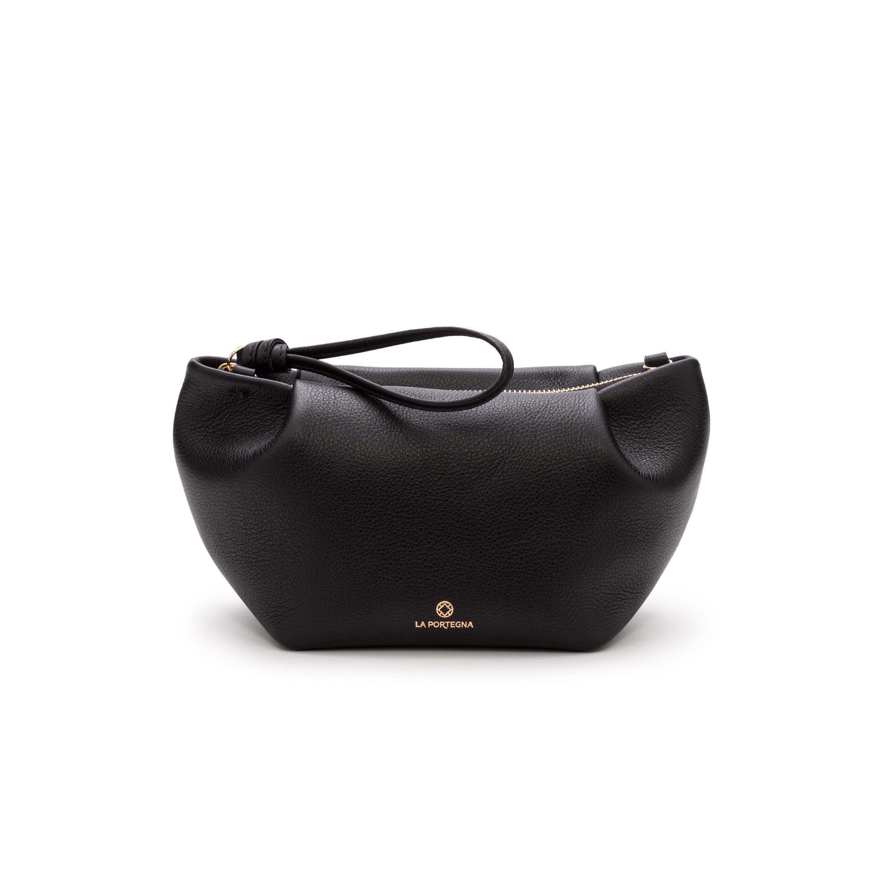 LA PORTEGNA Martita Small Leather Clutch Bag With Shoulder Strap, Alternate, color, Black