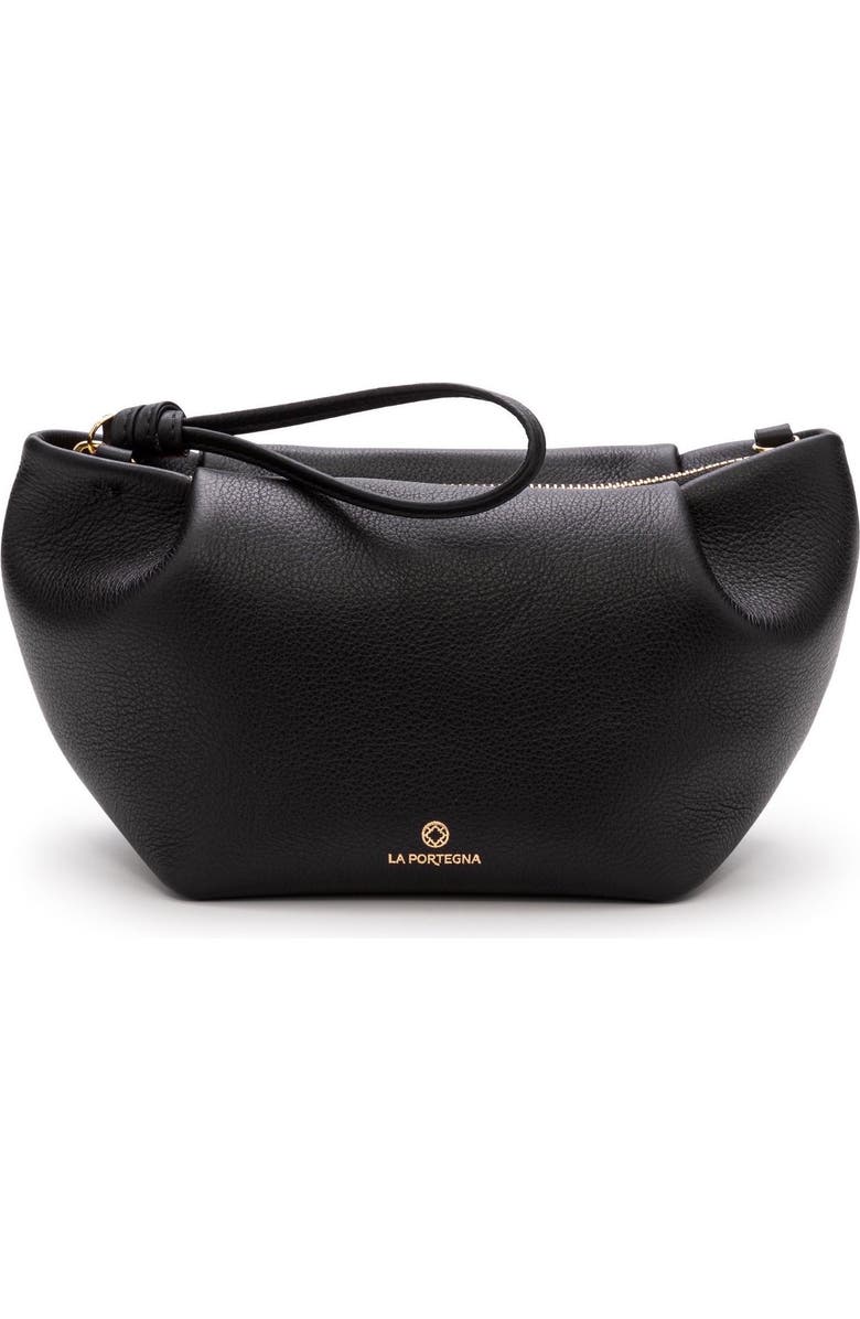 LA PORTEGNA Martita Small Leather Clutch Bag With Shoulder Strap, Alternate, color, Black