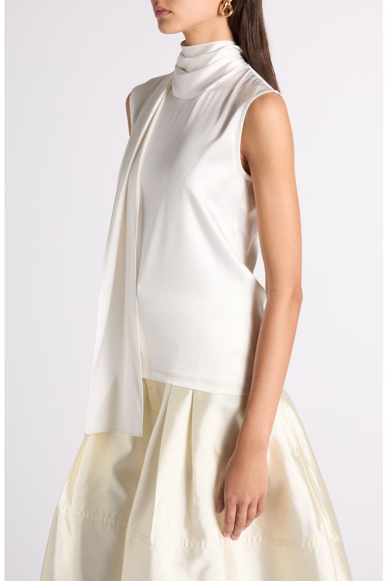 Scarf Detail Stretch Silk Satin Top, Alternate, color, 9000 WHITE