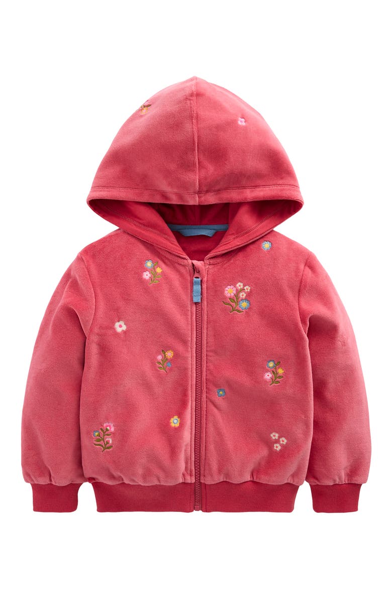 Kids' Velour Zip-Through Hoodie, Main, color, PINK FLORAL EMBROIDERY
