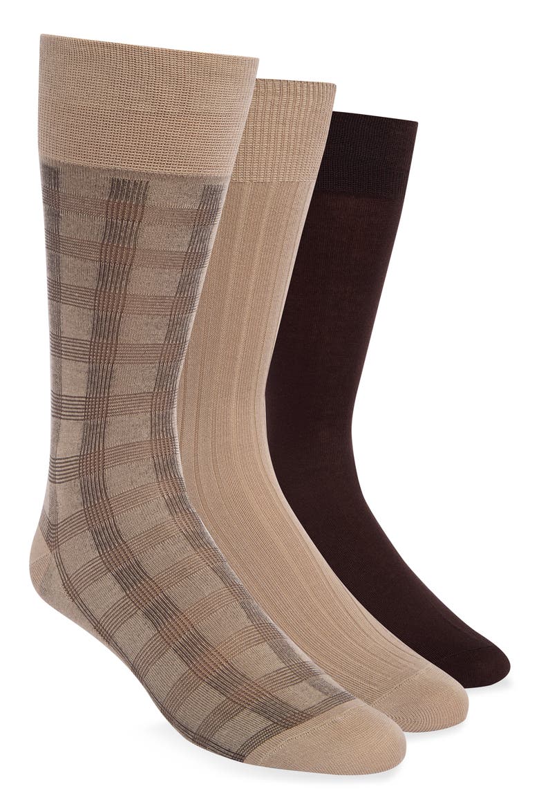 3-Pack Dress Socks, Main, color, BROWN