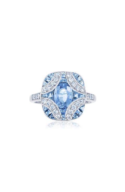 18k Gold Aquamarine & Diamond Ring