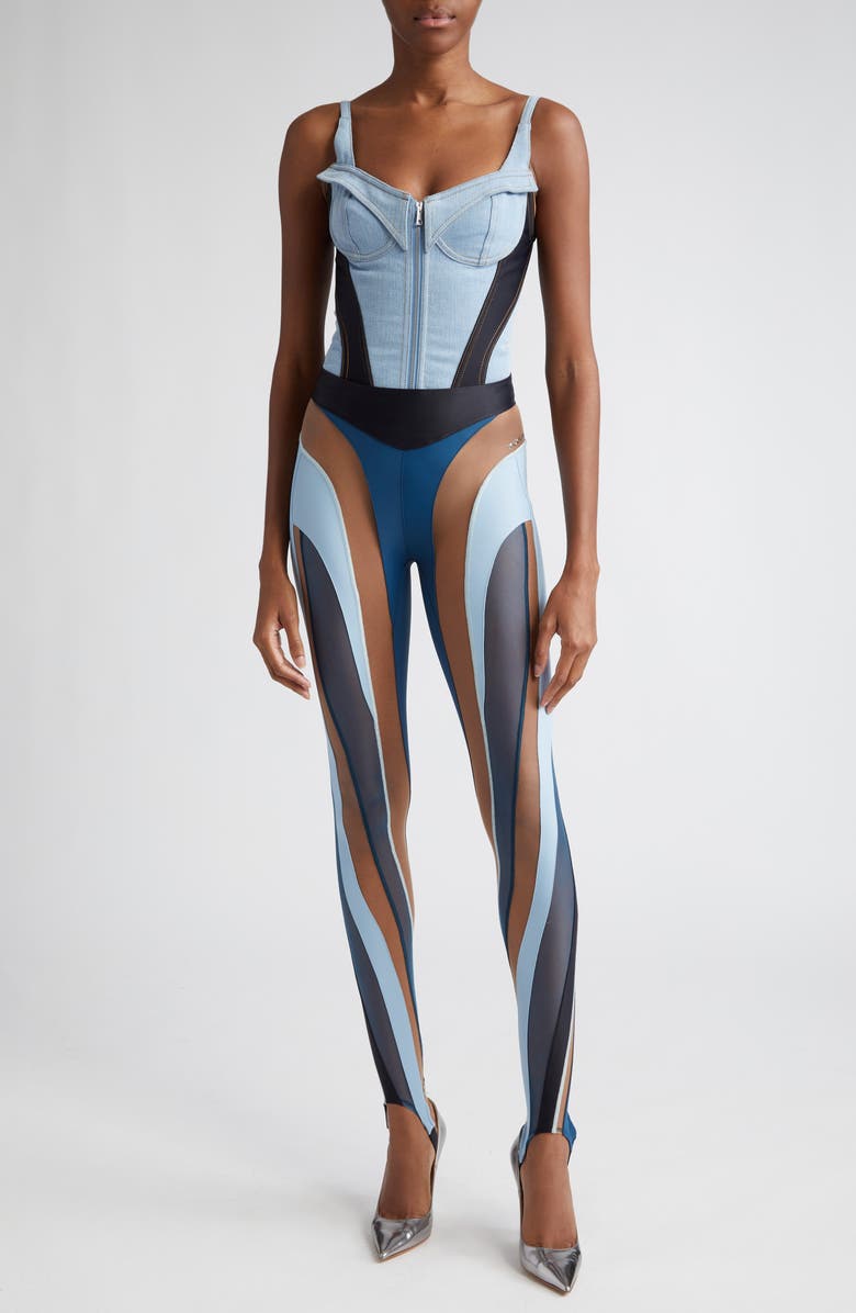 MUGLER Stretch Denim & Jersey Corset Bodysuit, Alternate, color, 