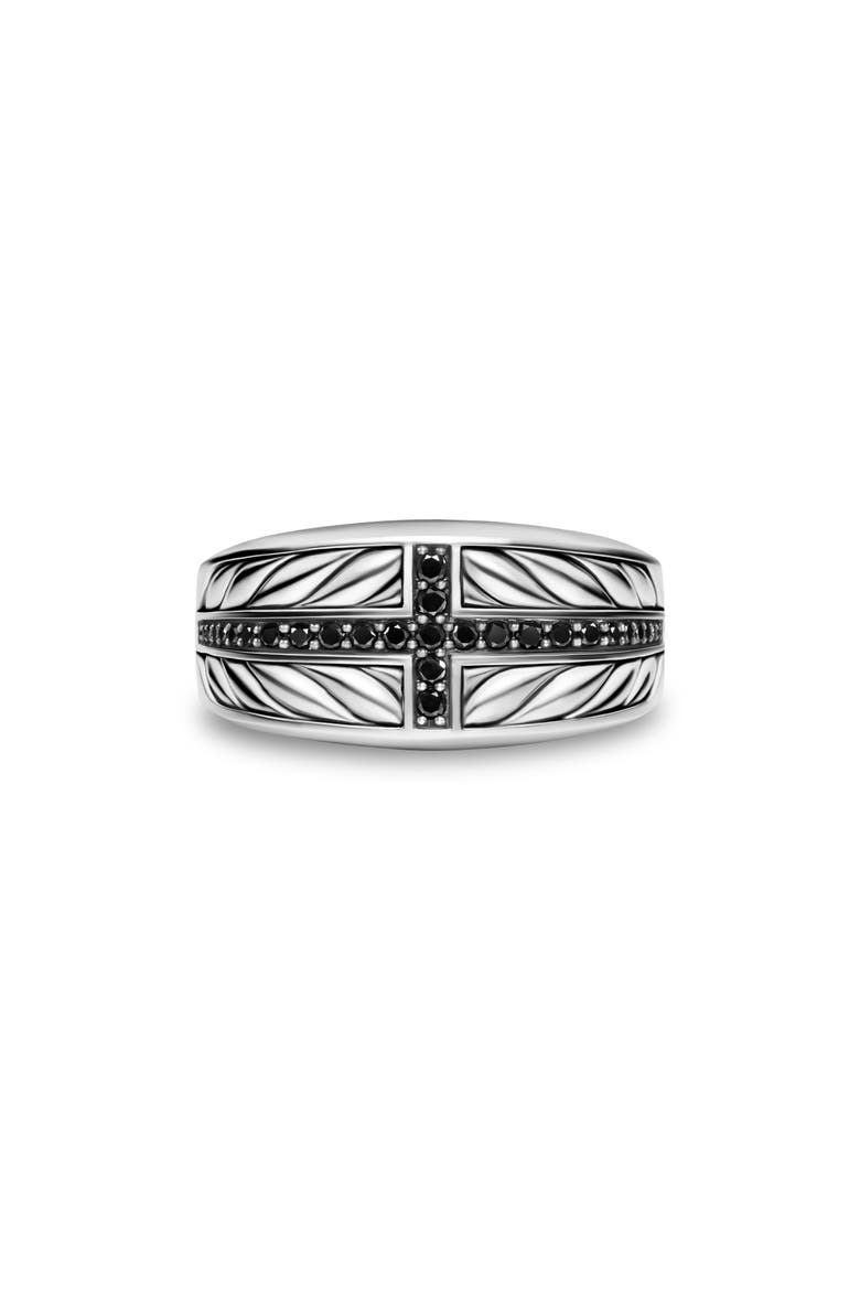 Chevron Three Sided Signet Ring, Sterling Silver with Black Diamonds, 12.5mm, Alternate, color, SILVER PAVE