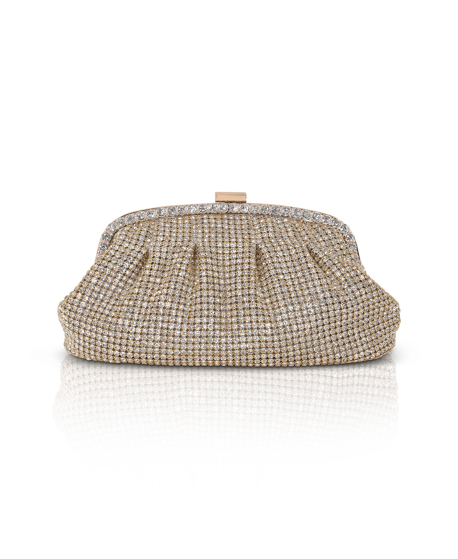 Khari Rhinestone Pleated Clutch, Main, color, Gold