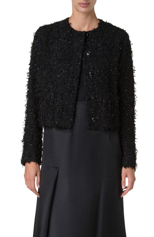 Shop Akris Bea Sequin Bouclé Short Jacket In Black