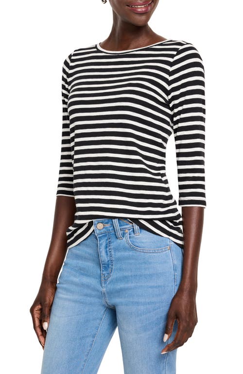 Nzt By Nic+zoe Stripe Bateau Neck Cotton Blend Top In Black Multi