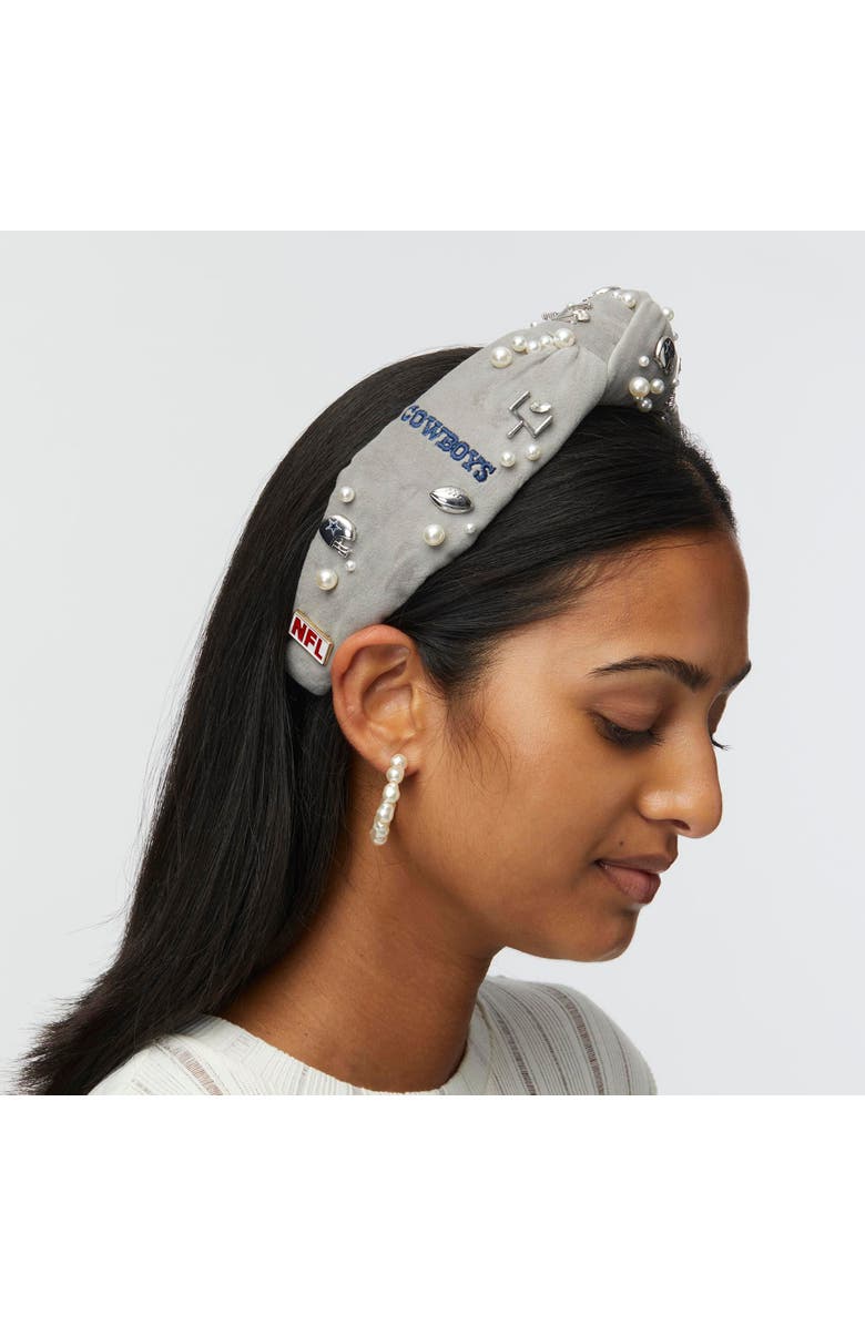 Lele Sadoughi Dallas Cowboys Embellished Knotted Headband, Alternate, color, Grey 020