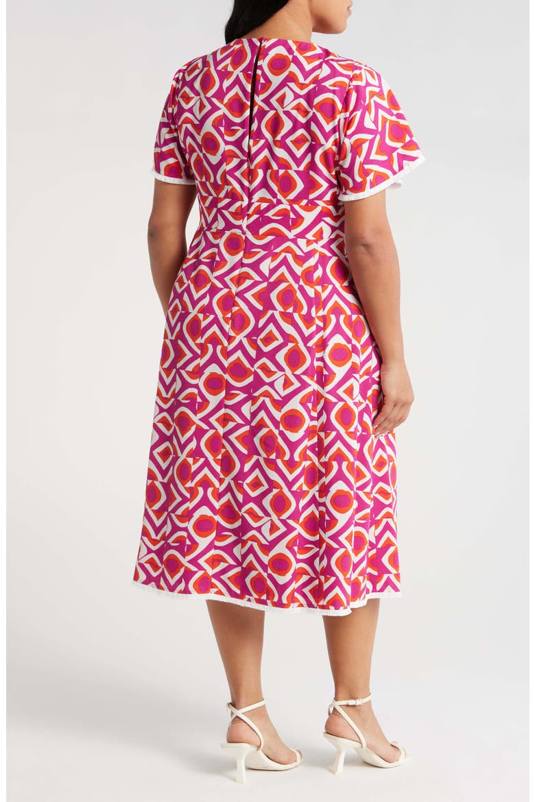 Geo Print Midi Dress, Alternate, color, WILD BERRY
