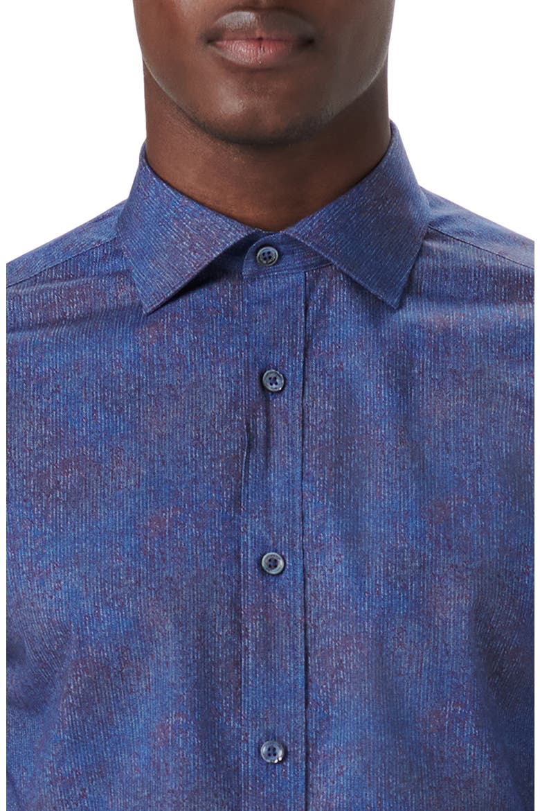 Shaped Fit Herringbone Stretch Cotton Button-Up Shirt, Alternate, color, INDIGO
