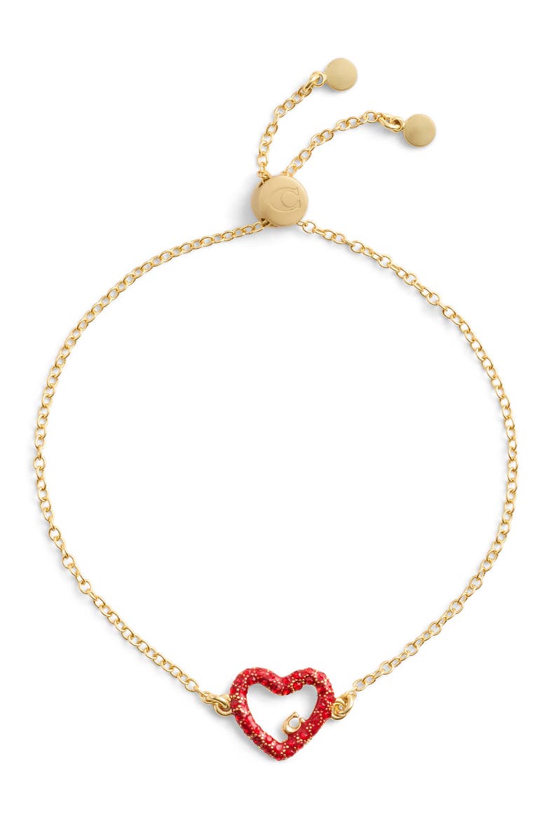Pavé Heart Pendant Slider Bracelet, Main, color, RED/ GOLD